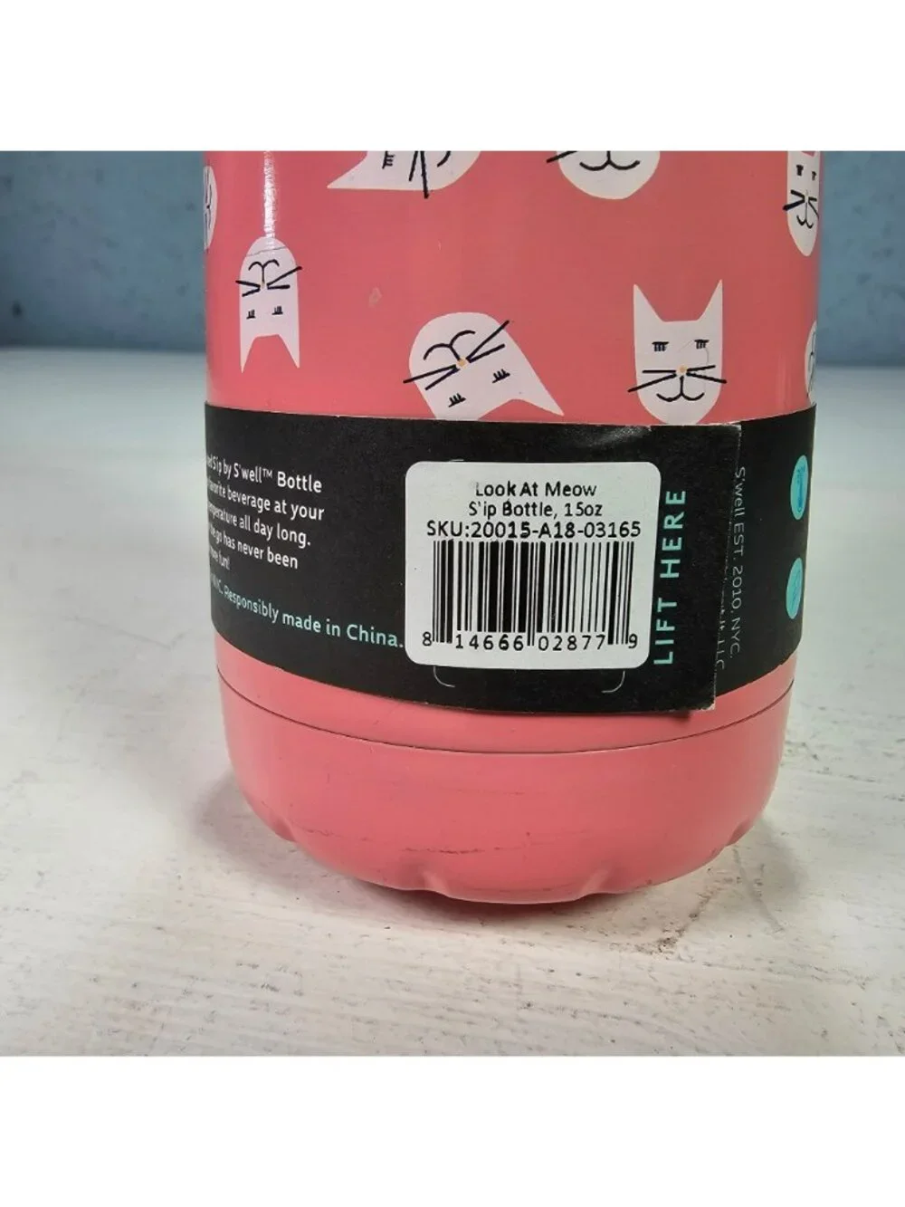 Sip By Swell 15oz Insulated Stainless Steel Water Bottle Pink Cat Kitten Print